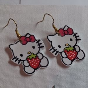4/$60 New Hello Kitty With Strawberry Pair of Earrings - Hand-Made